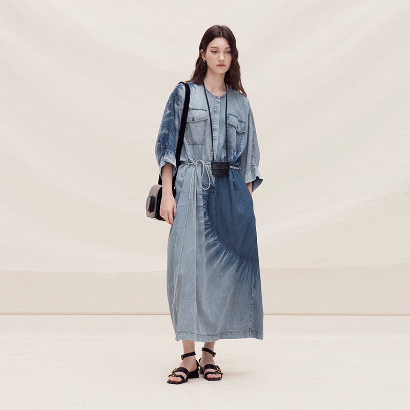 稀有数量限定手工扎染牛仔 半圆2025夏季宽松扎染水洗连衣裙女
