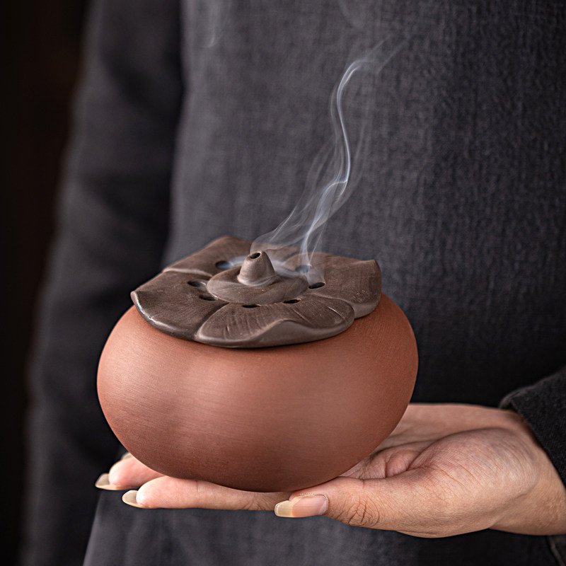 【柿子】紫砂中式盘香炉线香插茶道橘子家用陶瓷水果点香器香薰炉