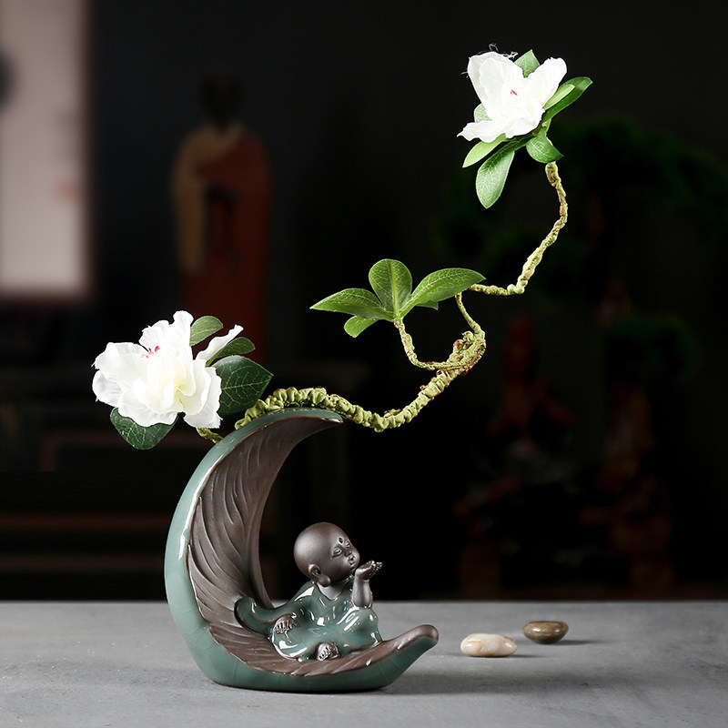 哥窑小和尚花瓶花器创意禅意摆件茶宠博古架摆件客厅家居饰品摆件