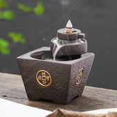 时来运转创意沉香瀑布流云观赏客厅中式 饰陶瓷倒流香炉摆件 装