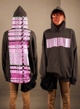 罗曼凯瑟RC 条形码 420克重磅加绒做旧卫衣嘻哈街头vibe风