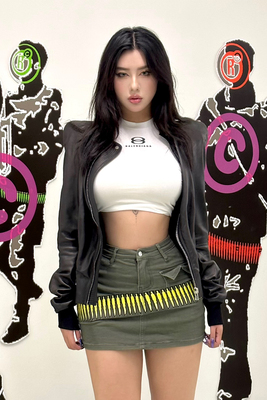 罗曼凯瑟 24SS 女款朋克子弹半身裙街头包臀裙短裙层次感拼接