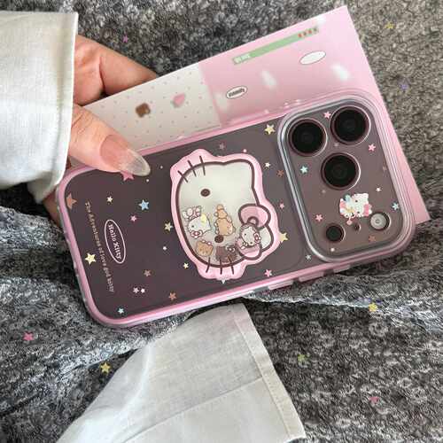甜美粉猫咪适用苹果17手机壳iphone18pm摇摇乐支架15全包软边框16