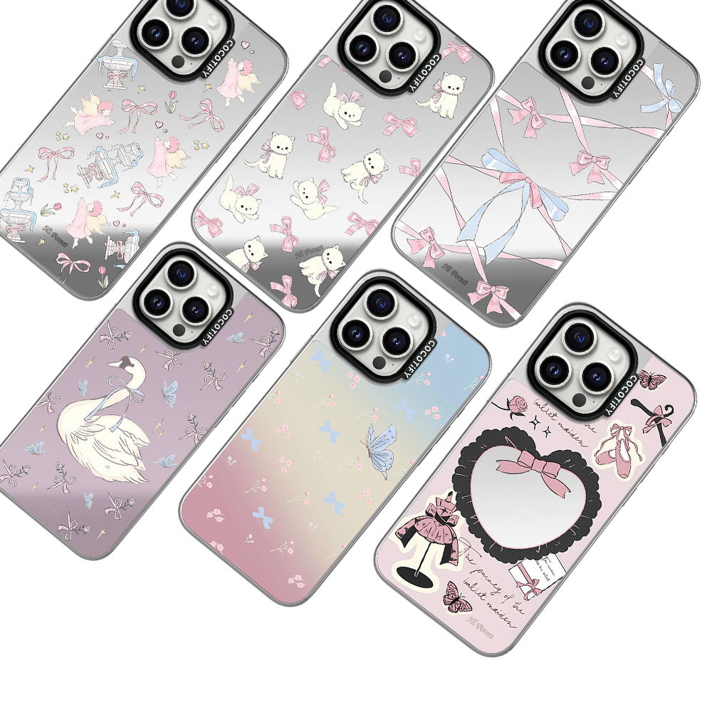 COCOTiFY镜面森林早报蝴蝶结天鹅17Pro适用iPhone15ProMax苹果16Pro网红明星可爱卡通磁吸手机壳