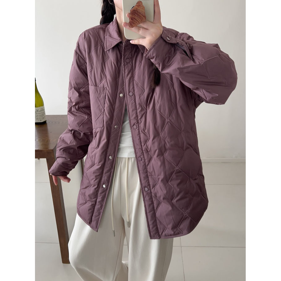 单口袋菱格绗线衬衫羽绒服