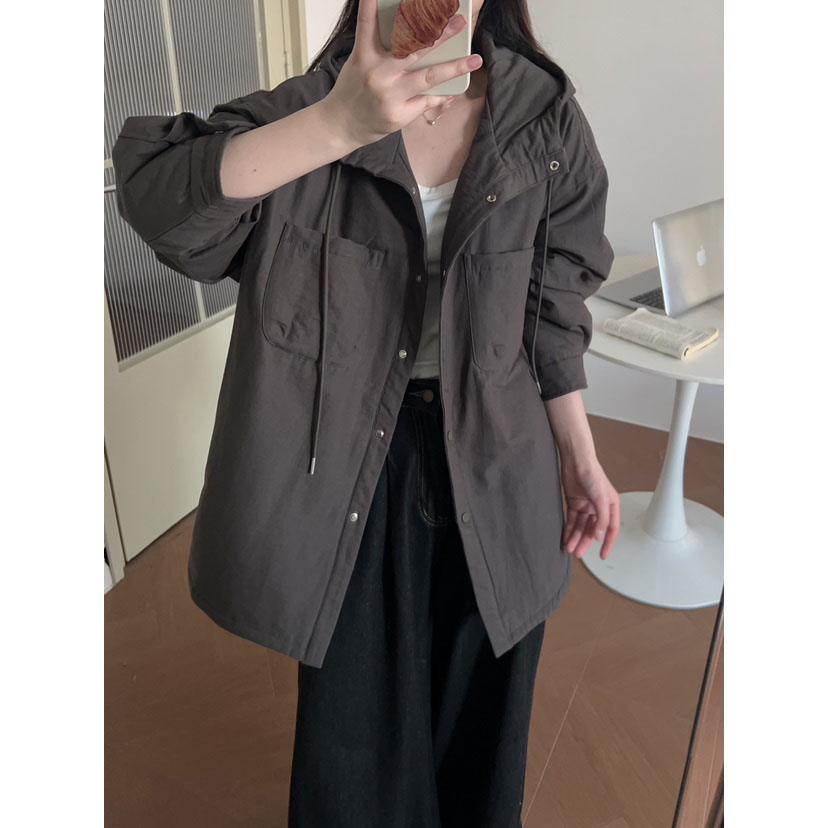 12.1 福利 CY-15058韩版慵懒风两口袋连帽薄棉衣外套