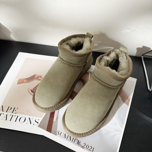 磨砂牛皮羊羔毛保暖雪地靴