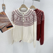 福利 BSYJ 0201韩版 2.2 四粒扣圆领费尔岛浣熊绒衫