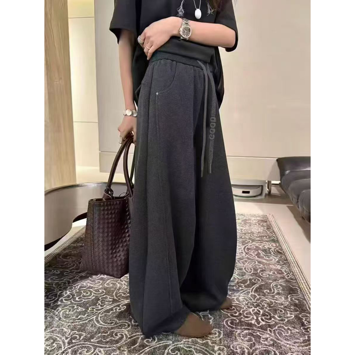 腔调加厚绒毛呢弯刀裤