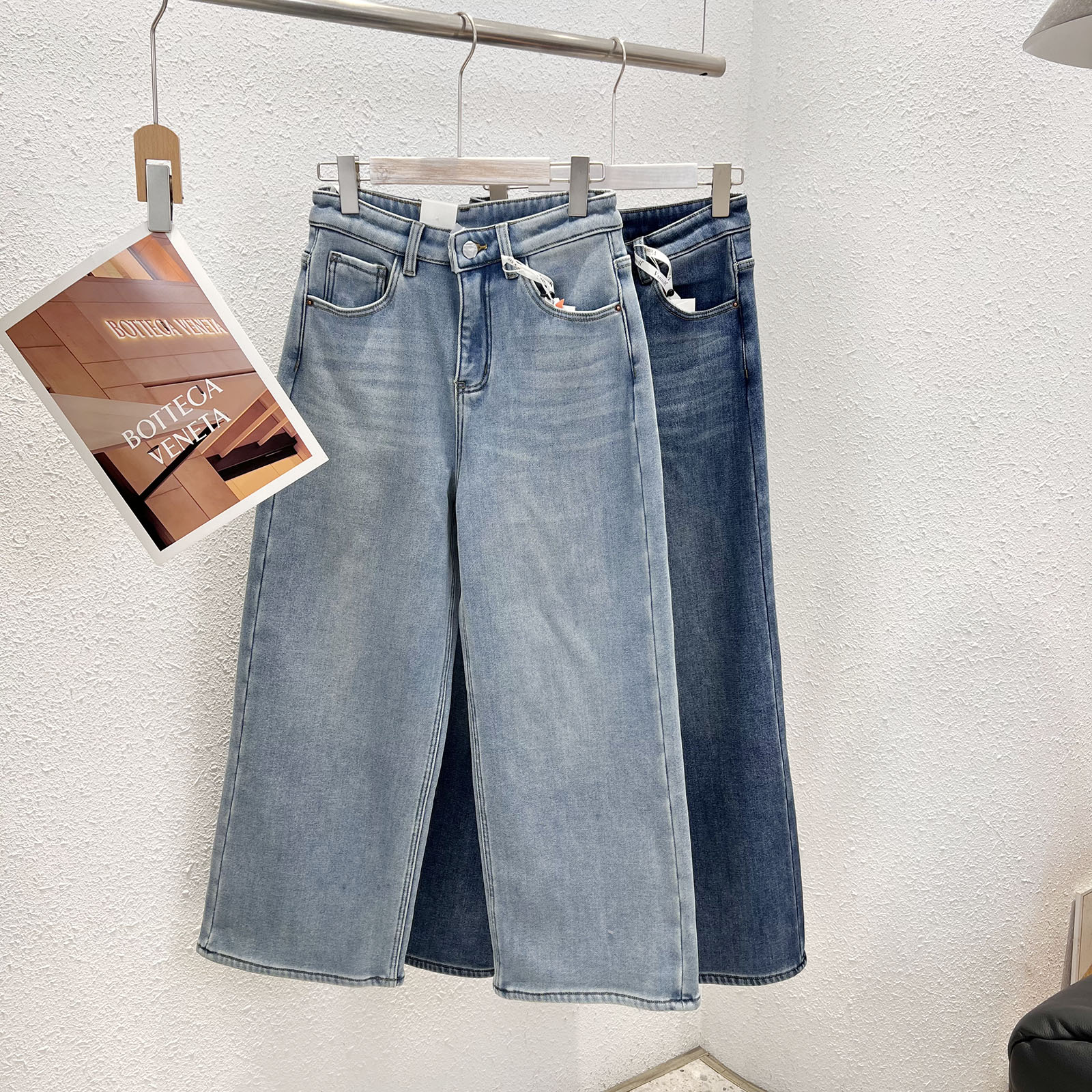 高弹大长腿密密绒厚牛仔直筒裤