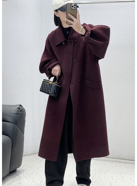 1.10 福利 XIA-88083韩版轻奢100绵羊毛双排扣翻领长款手工大衣