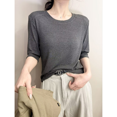 韩版简约百搭中袖打底T
