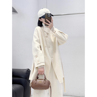 高支澳毛腰带一手长品质大衣