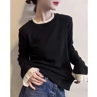 WXH 633 1韩版 10.31 百搭花边加绒打底衫 新款 高弹时尚 冬季