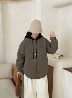 12.18 福利 ZG-21043韩版撞色连帽菱格绗线轻便棉衣外套