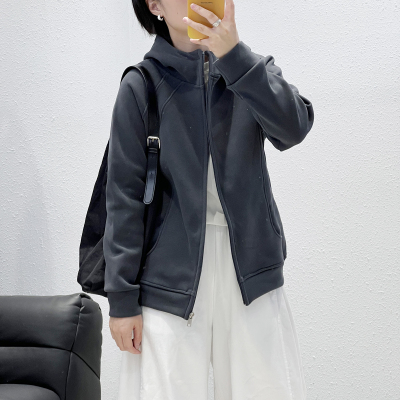 糯米绒拉链连帽防风外套