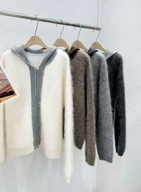 12.17 福利 GMI-25644韩版撞色连帽进口幼崽马海毛开衫