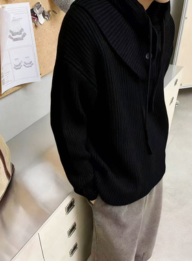 1.10 福利 GMI-1863韩版可拆卸帽加厚坑条全羊毛衫