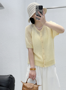 3.14 夏季新款 LN-99167韩版镂空卷边领羊毛马海毛短袖薄开衫