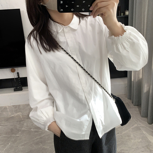 WXH 新款 689韩版 褶皱袖 12.27 口百搭加绒纯色衬衫 冬季