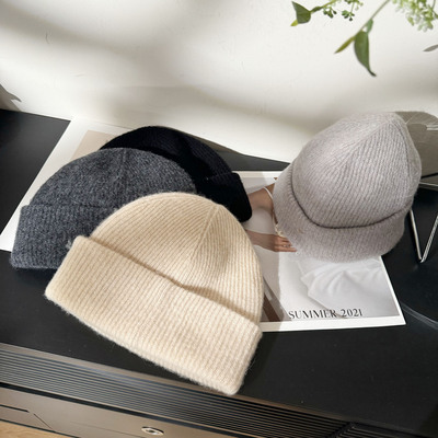 时尚百搭保暖翻边羊毛羊绒帽