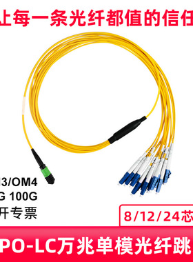 永定单模MPO光纤跳线转LC QSFP光纤跳线OS2万兆电信1310NM1550集束预制端光缆兼FC APC 40G 100G LSZH