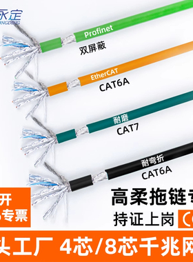 永定工业双屏蔽CAT6a高柔拖链profinet伺服五超六千兆PUR网线阻燃