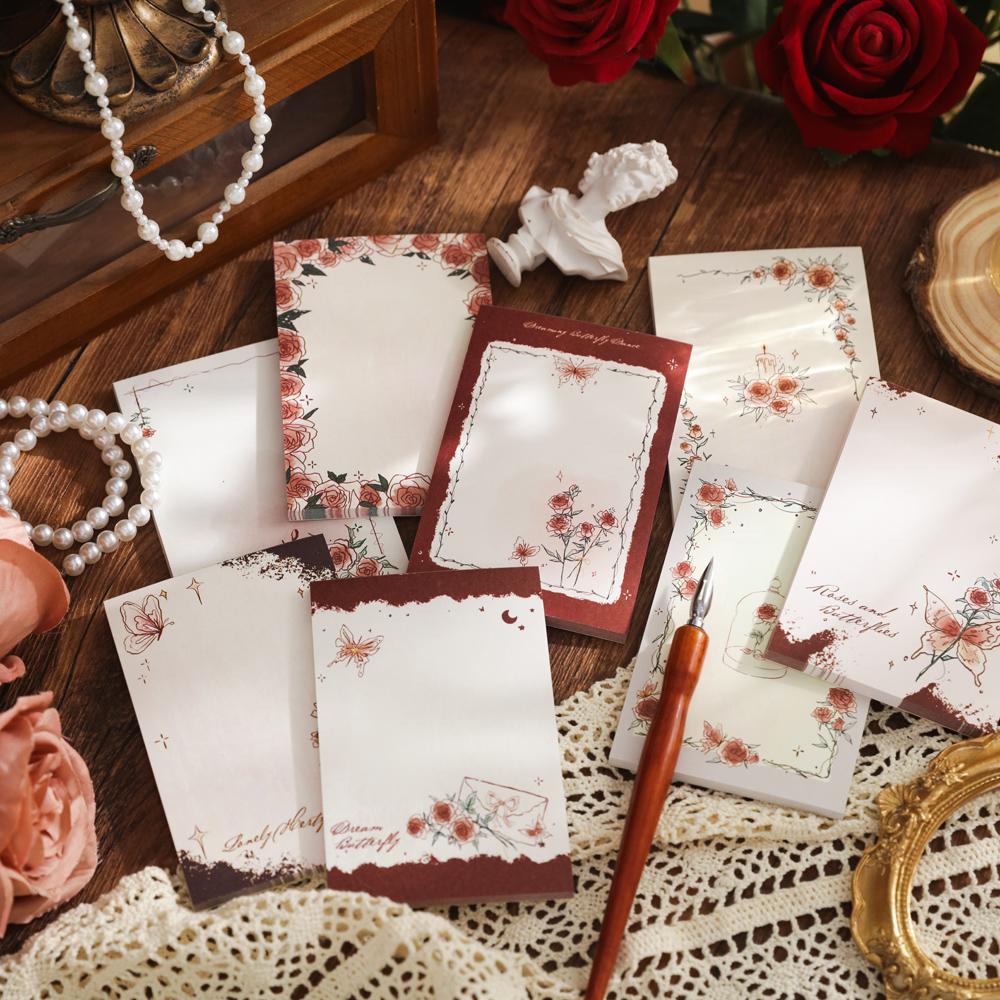冠淘 浪漫玫瑰便签长方形 原创复古便签高颜值计划无粘性便签50张高级便签A7纸书写纸ins手帐学习复习素材纸