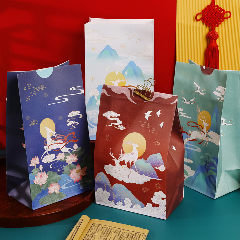 冠淘 6个新古风礼品袋中国风九色鹿礼物糖盒包装袋复古纸袋