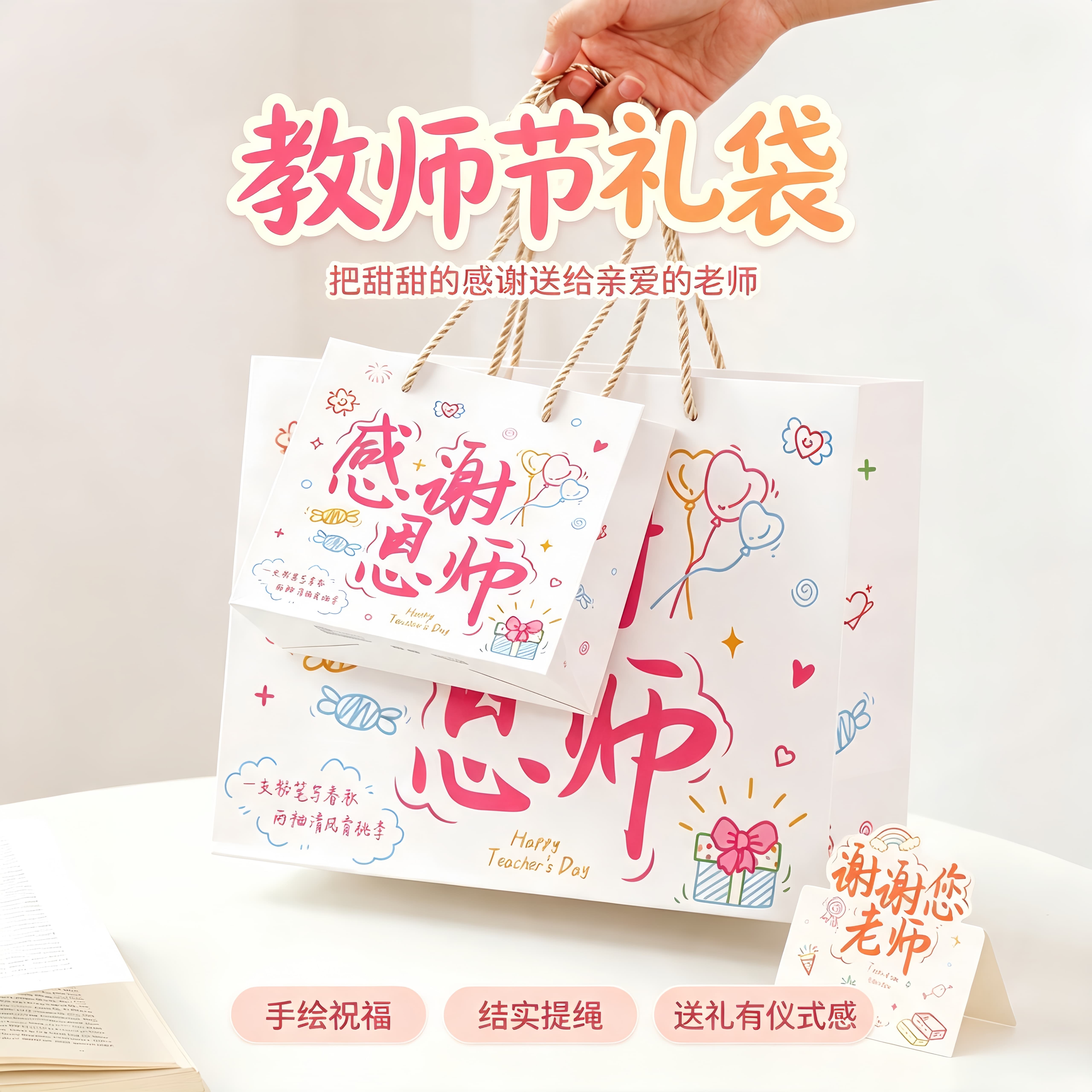 教师节手提礼品袋简约ins风师恩难忘礼物包装袋纸质手提袋谢师宴图片