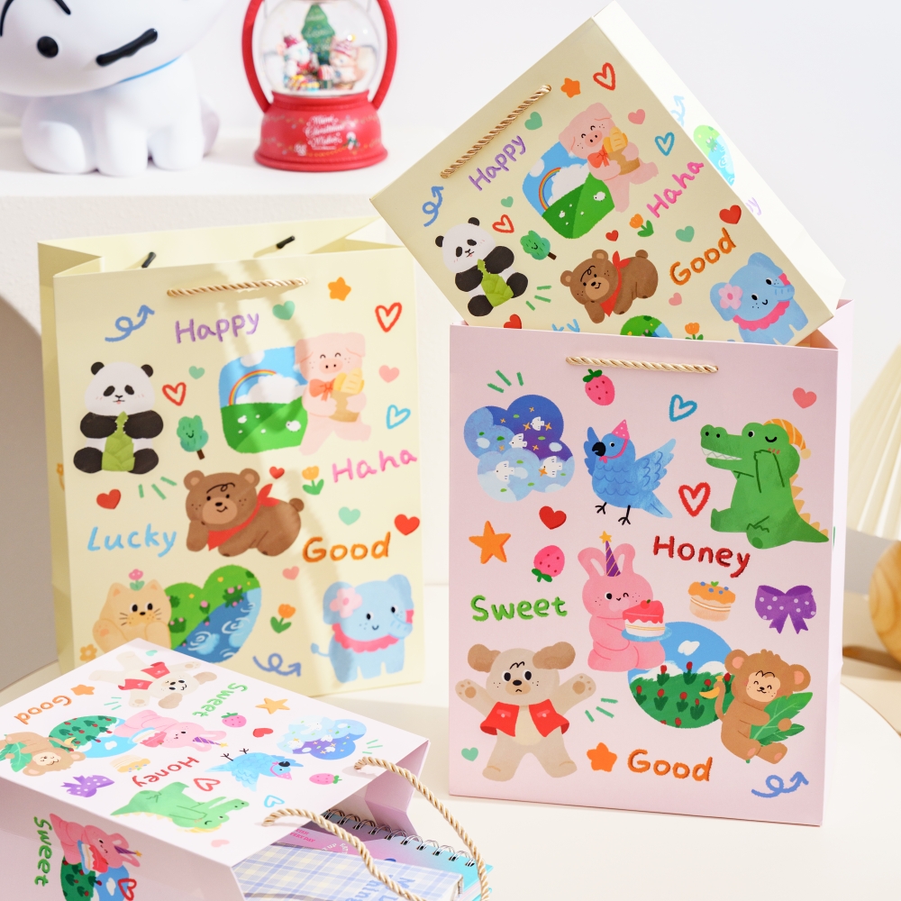 冠淘 可爱动物手提袋礼物包装袋日常送礼礼物手提袋加厚白卡纸袋