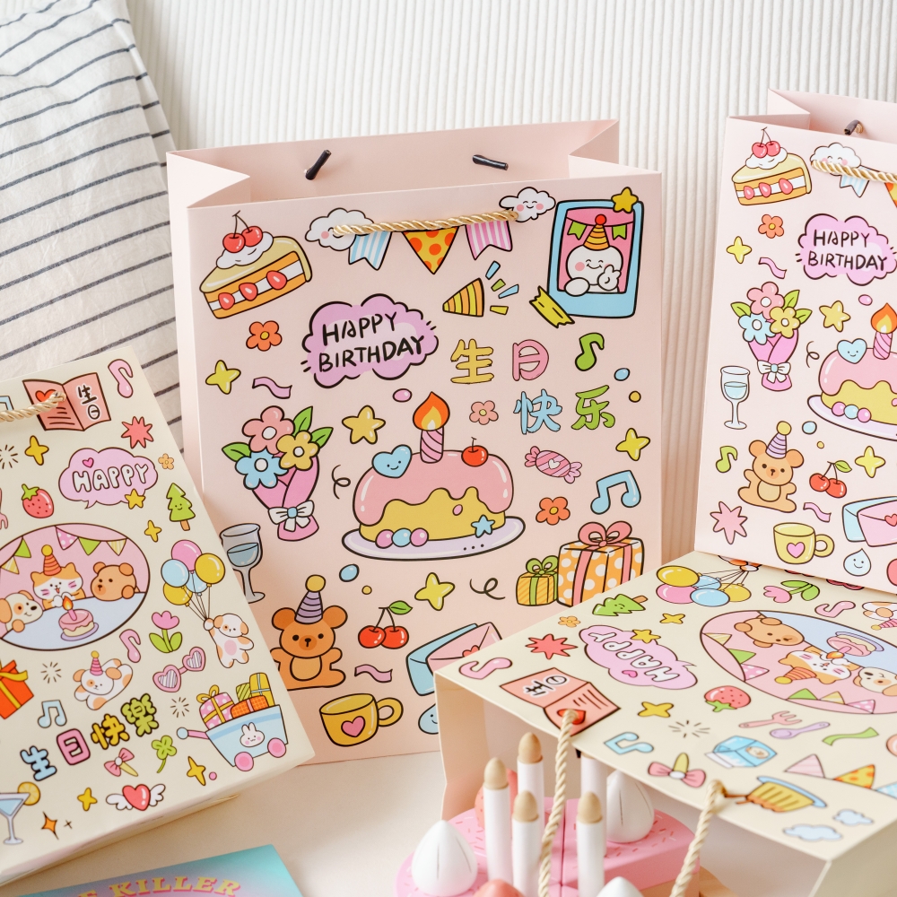 冠淘 生日卡通手提袋礼物包装袋日常送礼礼物手提袋加厚白卡纸袋