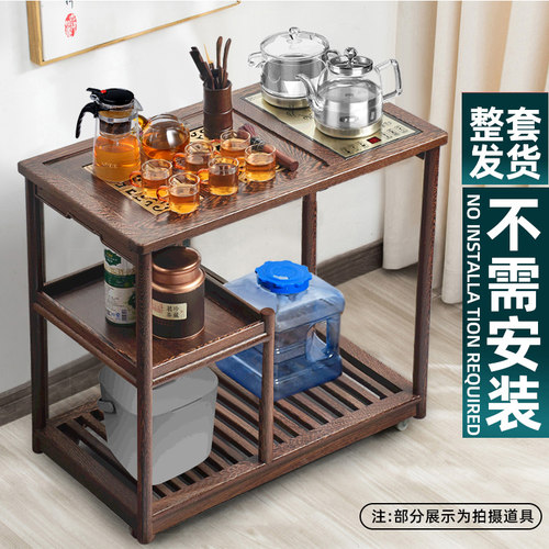 鸡翅木茶台茶车实木可移动新中式