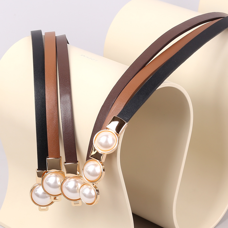 细腰带AONIU真皮女士珍珠腰带