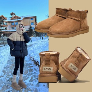 雪地靴女款牛皮加绒冬季真皮厚底防水皮毛一体2023户外男女士保暖