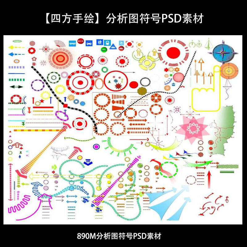 【四方手绘】分析图符号PSD素材