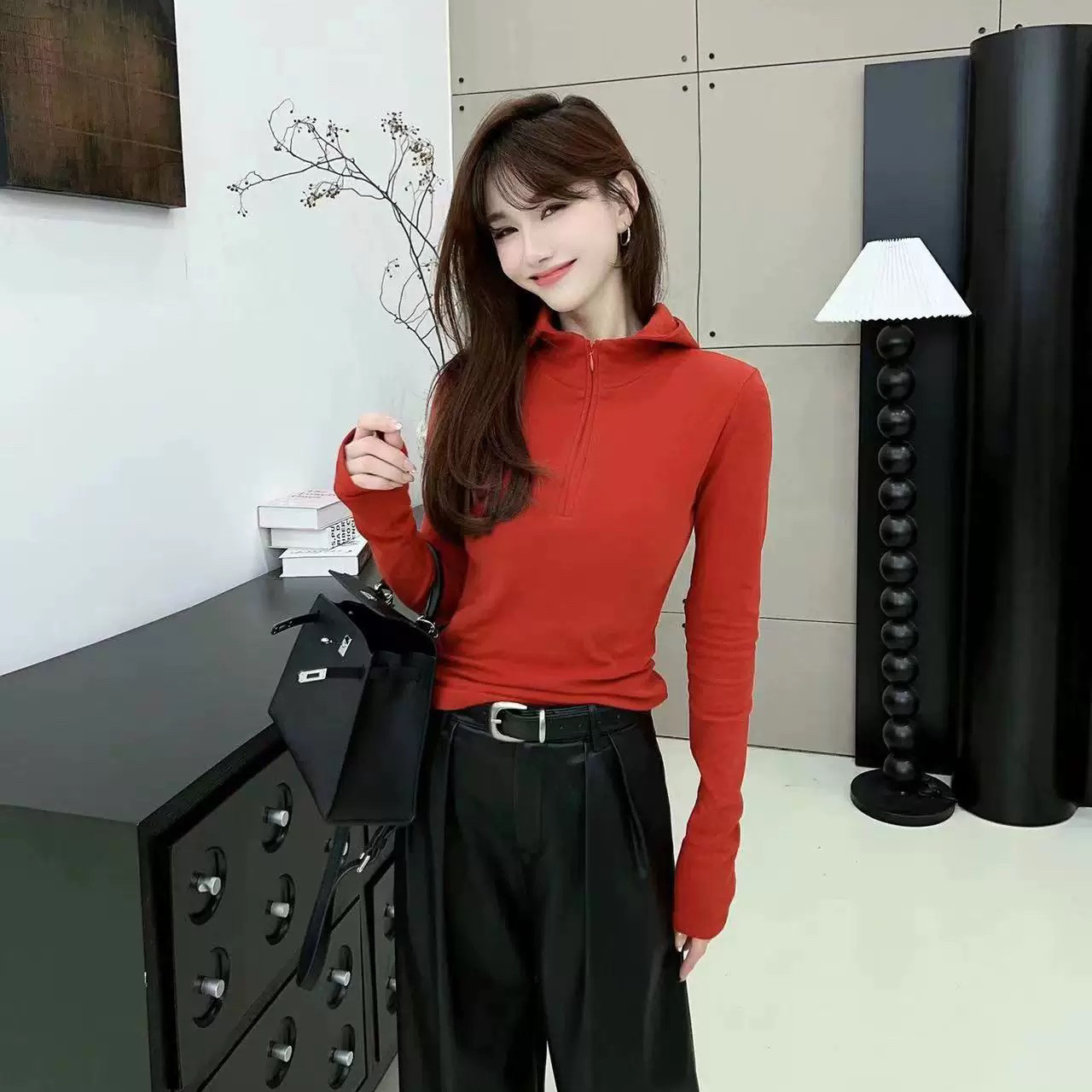 卡卡女装正品《美式街头》加绒拉链修身百搭连帽卫衣T恤