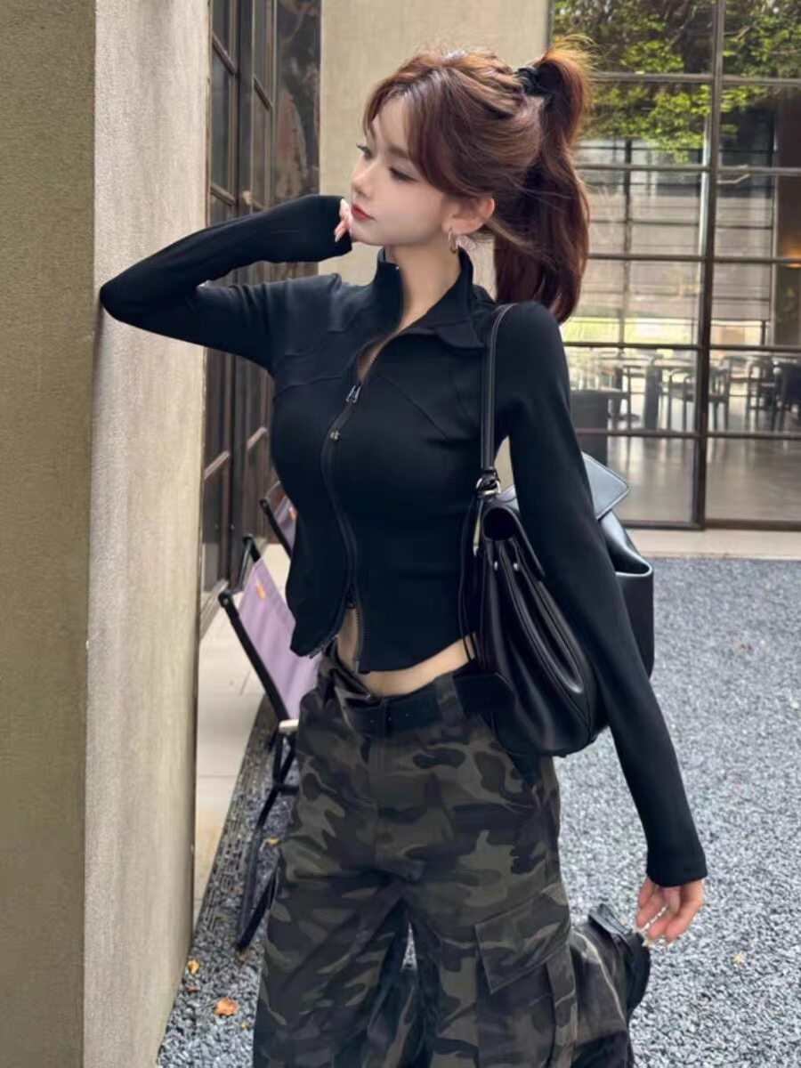 卡卡正品【小蛮腰】立领长袖针织衫女秋季新款修身显瘦短款外套