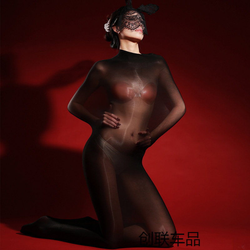 全身马油丝袜睡袋无缝性感连体衣油光紧身透明情趣内衣黑丝女