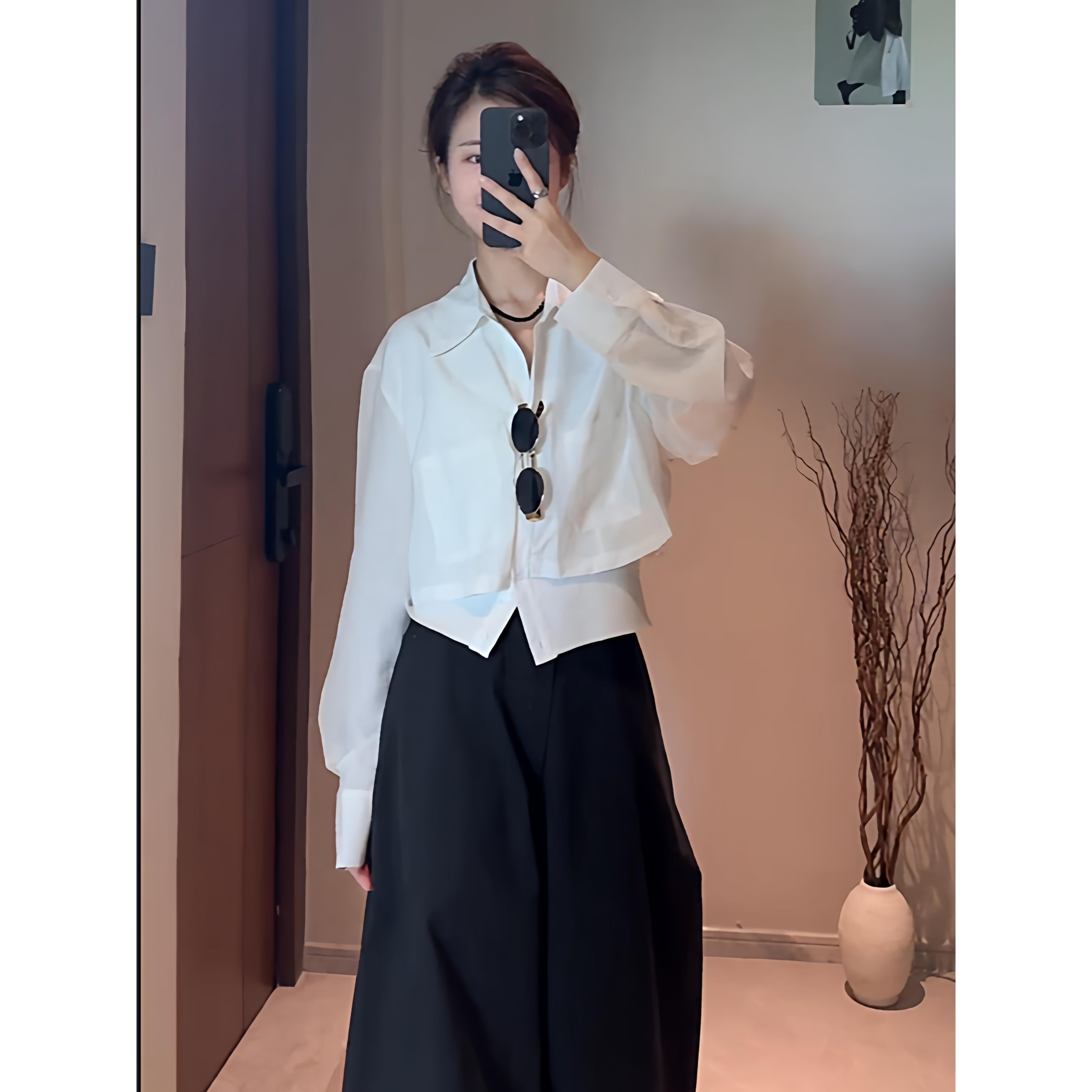 JOYIASS时尚套装女2025秋季新款时髦洋气显瘦假两件衬衫阔腿裤气