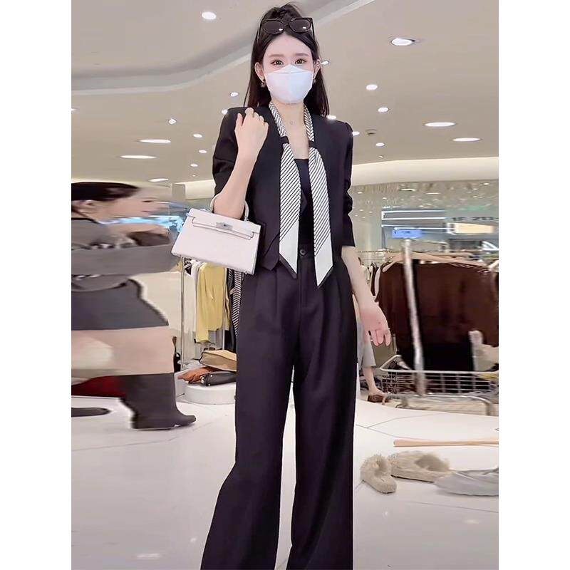 JOYIASS时尚西装套装女2025秋季新款洋气显瘦丝巾领西服阔腿裤气
