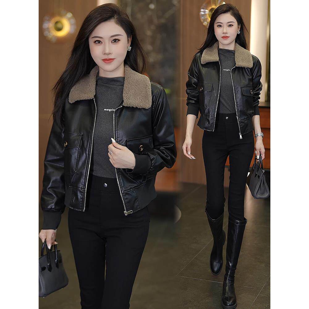 JOYIASS加加厚短款皮衣女2025秋冬新款洋气显瘦小个子百搭皮夹克