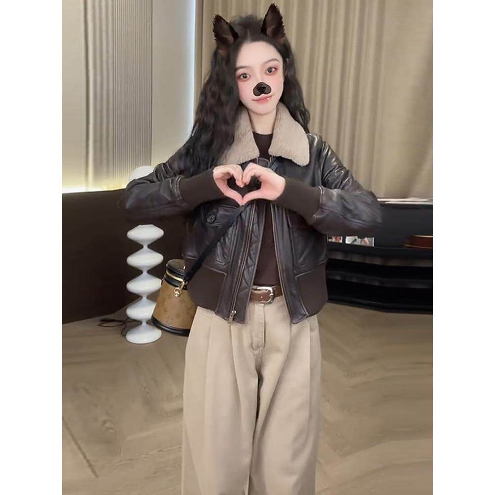 JOYIASS加加厚皮衣外套女秋季新款洋气小个子百搭休闲短款皮夹克