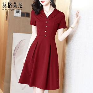 法式复古红色a字连衣裙2026新款女夏季赫本风气质名媛高端小红裙