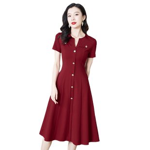 红色修身连衣裙收腰显瘦气质名媛轻奢高级感2026年新款女夏季短袖