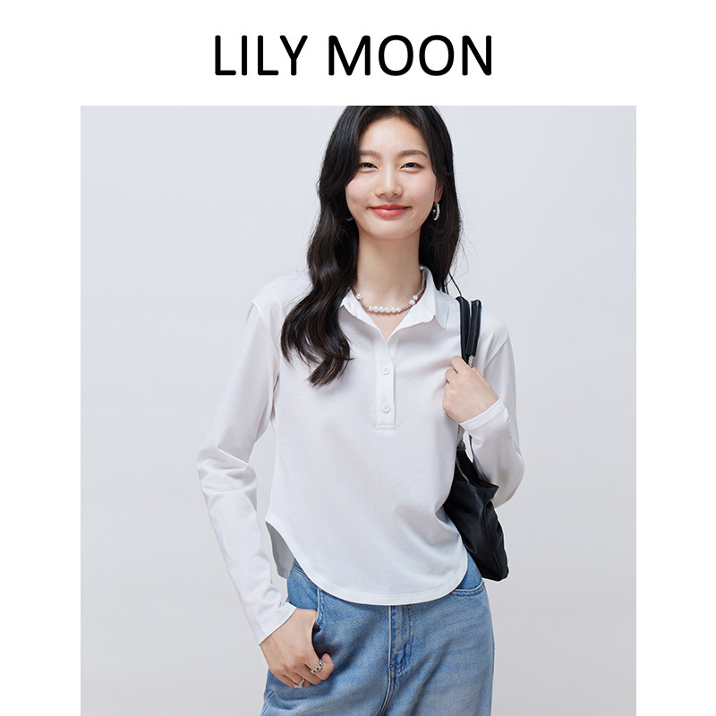 LILYMOON SPRING AND SUMMER NEW LOOSE CASUAL SOLID COLOR MULBERRY SILK TENCEL SLIM LONG SLEEVE SWEATSHIRT T-SHIRT POLO SHIRT