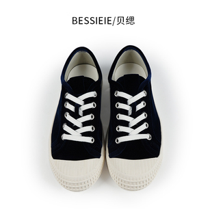 【新品】BESSIEIE/贝缌韩版帆布鞋平跟休闲鞋饼干鞋黑色