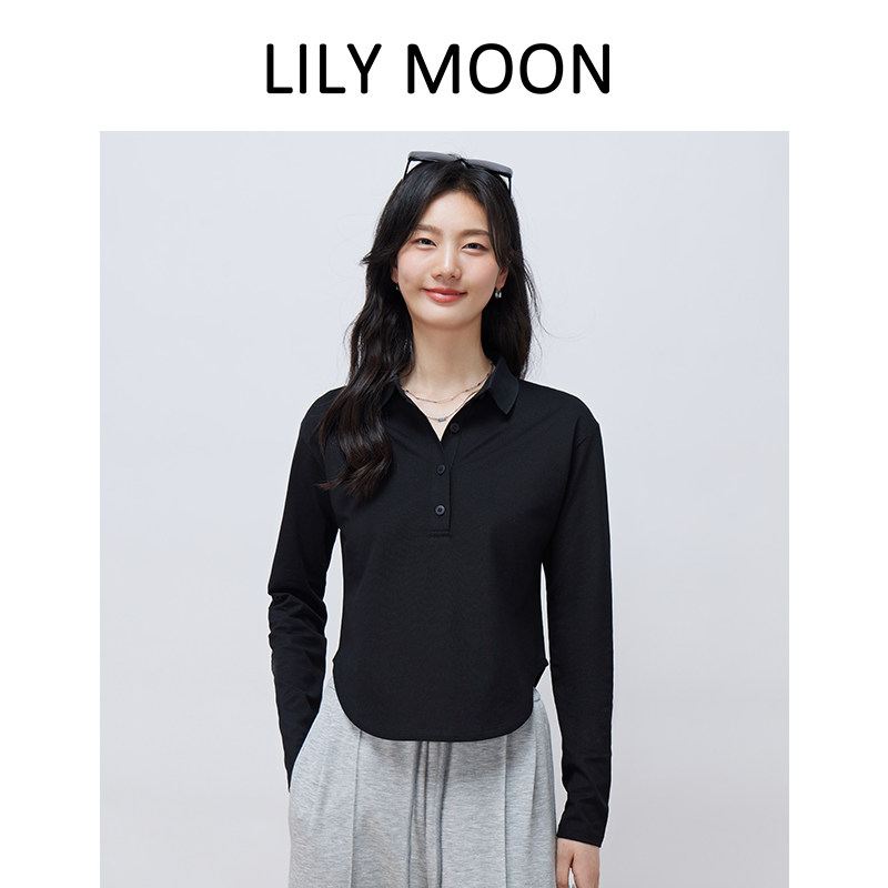 LILYMOON SPRING AND SUMMER NEW LOOSE CASUAL SOLID COLOR MULBERRY SILK TENCEL SLIM LONG SLEEVE SWEATSHIRT T-SHIRT POLO SHIRT
