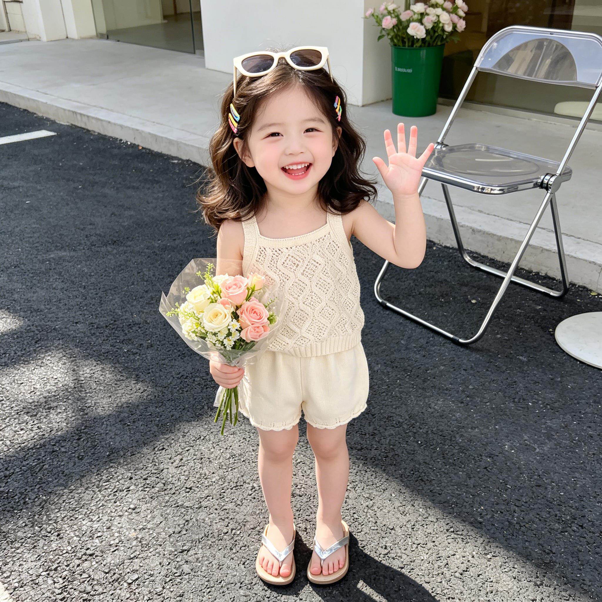韩版女童夏装套装2026新款洋气针织吊带衫薄款儿童无袖背心短裤潮
