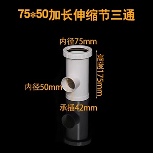 PVC加长伸缩节110排水管75螺纹抢修快接110变50伸缩节三通活接